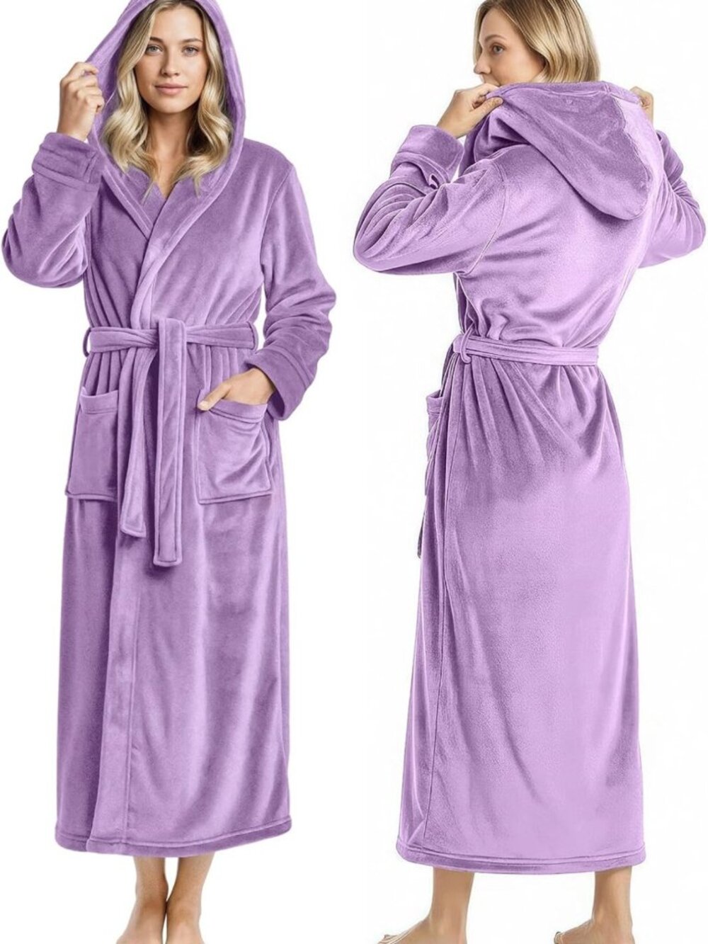 Cozy Hooded Plush Fleece Bathrobe for Women | Ultra Soft Long Robe